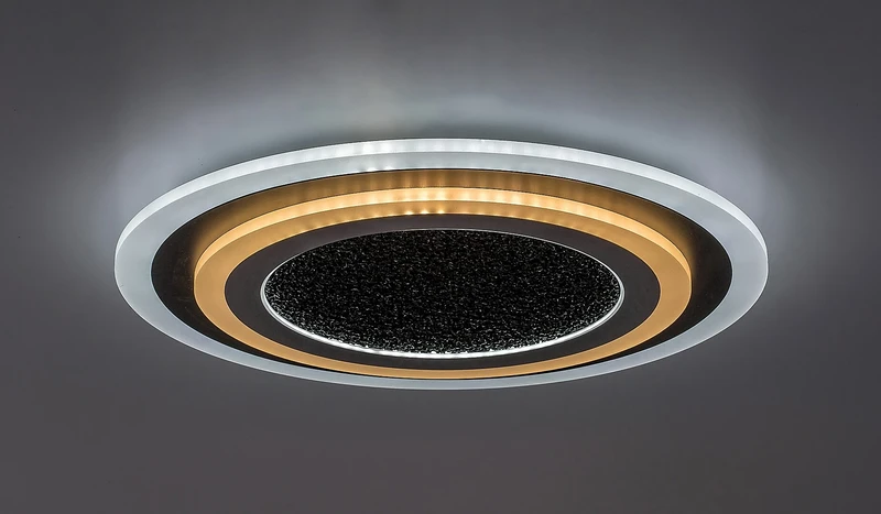 Taneli2 – LED плафон в черно/хром с бял акрил, Ø450мм, 56W, 3000-6000K