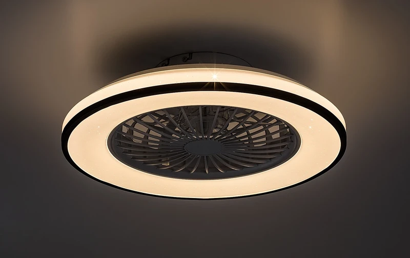 Dalfon2 – LED ceiling light with fan in black/white, Ø485mm, 48W, 3000-6500K