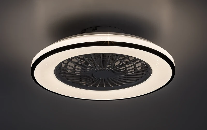 Dalfon2 – LED ceiling light with fan in black/white, Ø485mm, 48W, 3000-6500K