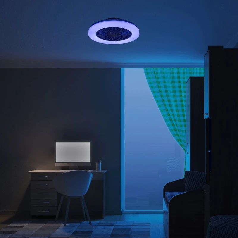 Dalfon2 – LED ceiling light with fan in white, Ø485mm, 48W, 3000-6500K, RGB