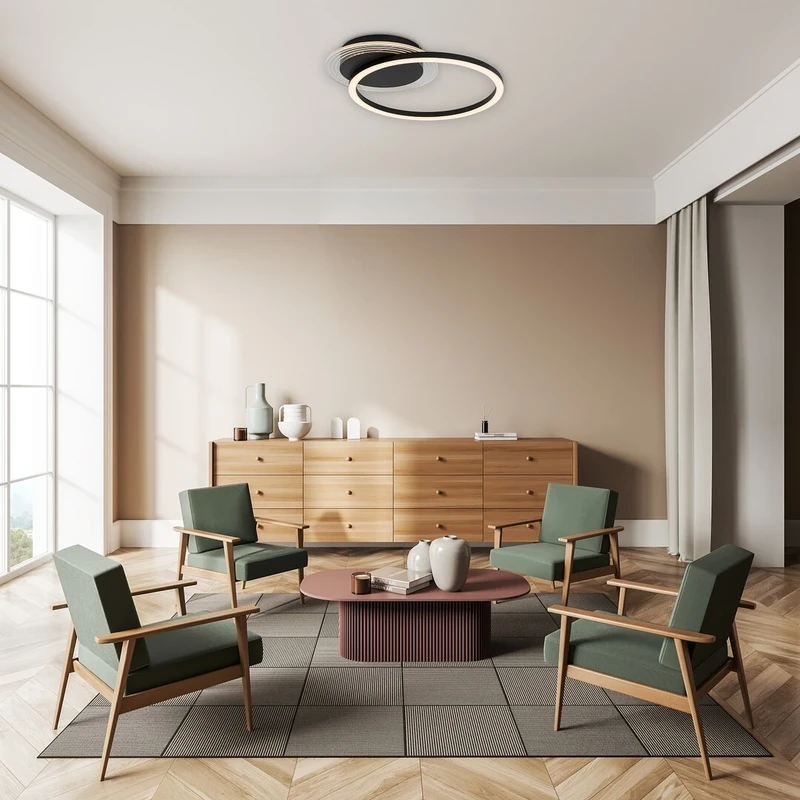 Kerstin – LED ceiling light in black with white acrylic shade, Ø400mm, 24W, 3000K