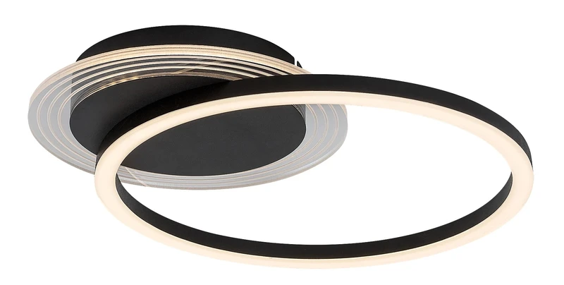 LED Ceiling Lights Kerstin – LED ceiling light in black with white acrylic shade, Ø400mm, 24W, 3000K