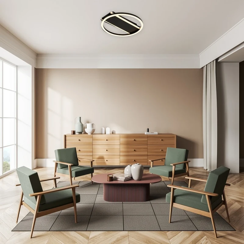Kerstin – LED ceiling light in black/white with acrylic shade, Ø330mm, 24W, 3000K