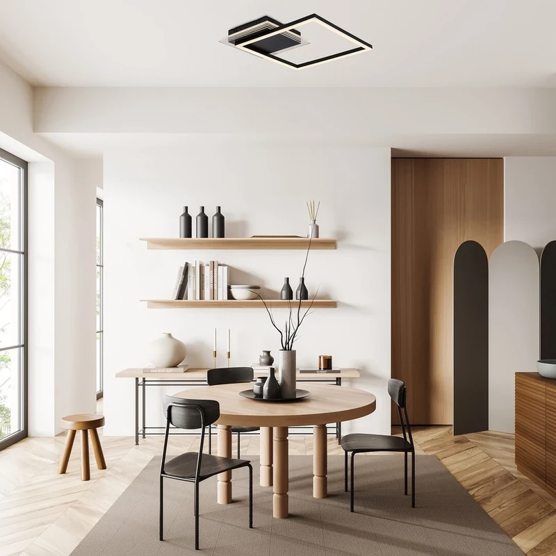 Ottavia – LED ceiling light in black/white, 370×370mm, 24W, 3000K