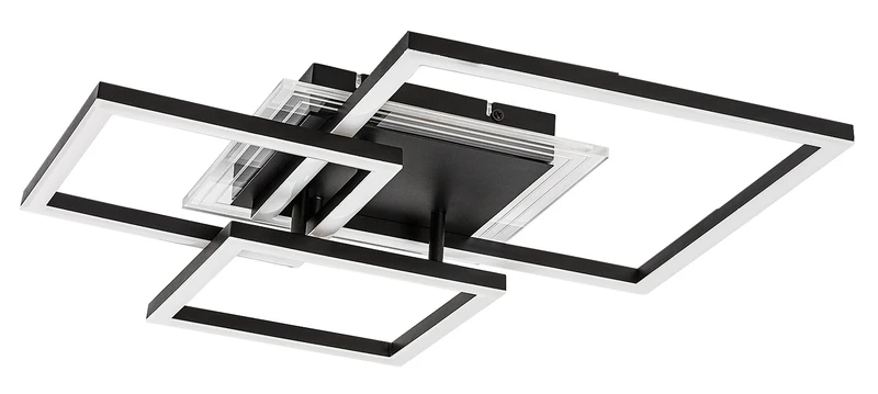 Ottavia – LED ceiling light in black with white acrylic shade, 500×500mm, 40W, 3000K