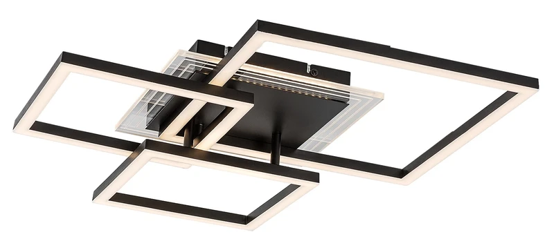 LED Ceiling Lights Ottavia – LED ceiling light in black with white acrylic shade, 500×500mm, 40W, 3000K