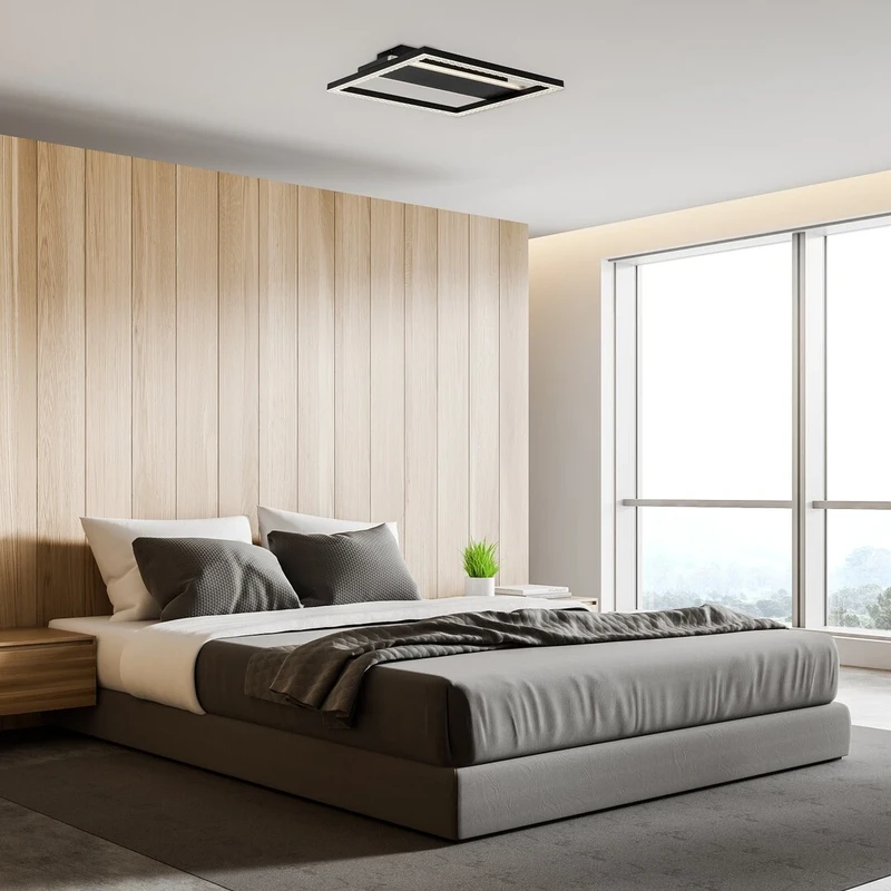 Donya – LED плафон в черно с бял акрилен абажур, 330×330мм, 24W, 4000K