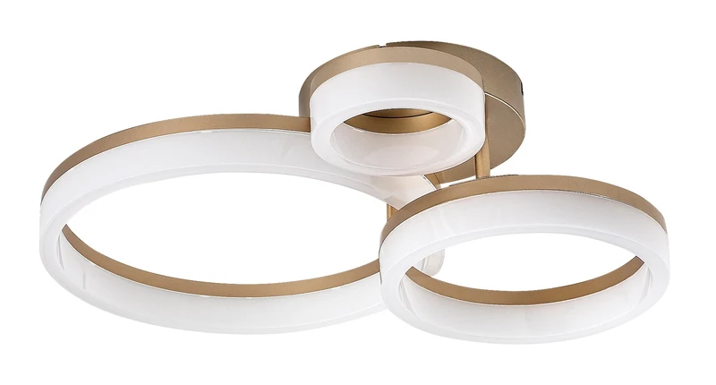 Amilia – LED плафон в златисто с бели рингове, Ø510мм, 24W, 3000-6500K