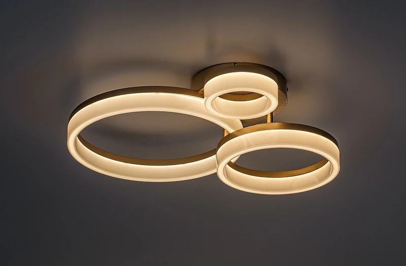 Amilia – LED плафон в златисто с бели рингове, Ø510мм, 24W, 3000-6500K