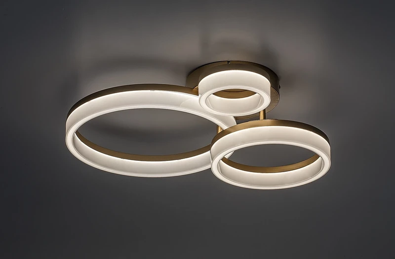 Amilia – LED плафон в златисто с бели рингове, Ø510мм, 24W, 3000-6500K