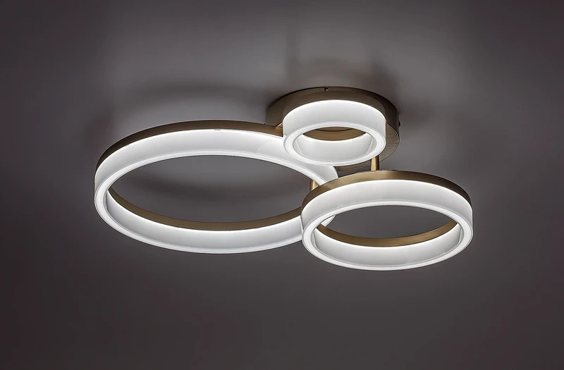 Amilia – LED плафон в златисто с бели рингове, Ø510мм, 24W, 3000-6500K