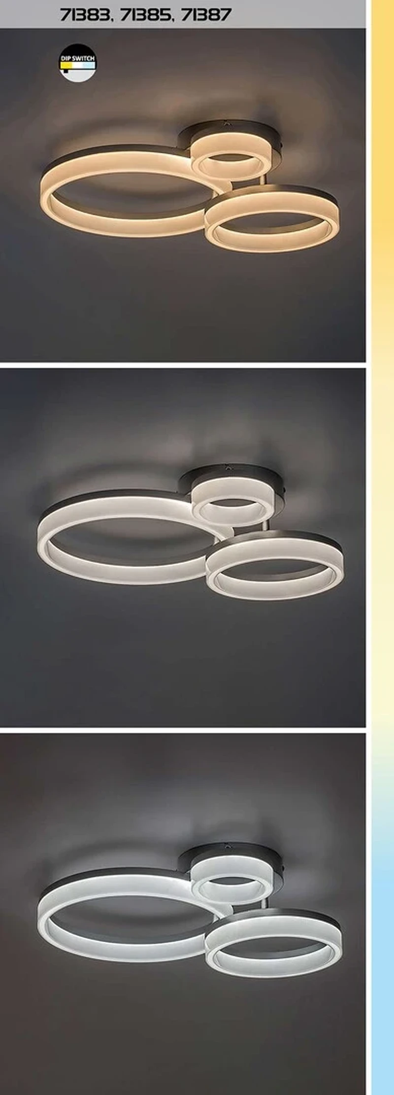 Amilia – LED плафон в златисто с бели рингове, Ø510мм, 24W, 3000-6500K