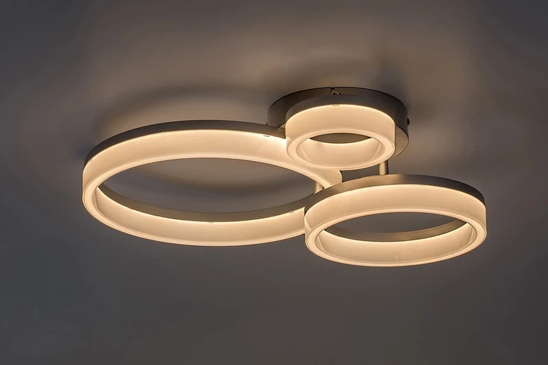 Amilia – LED плафон в хром с бели рингове, 510×380мм, 24W, 3000-6500K