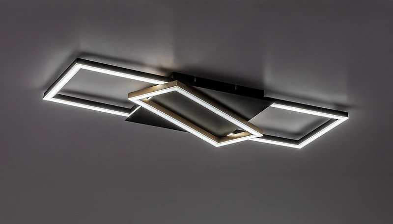 Kitlee – LED ceiling light in black/gold with white shade, 660×290mm, 40W, 3000-6500K