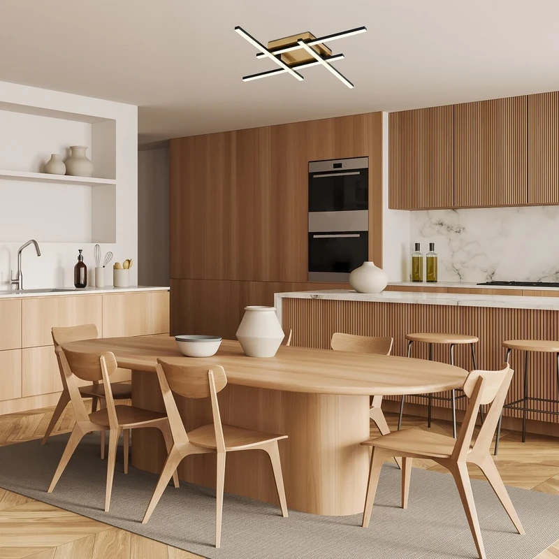 Demir – LED плафон в черно/златисто с бели абажури, 550×550мм, 24W, 4000K
