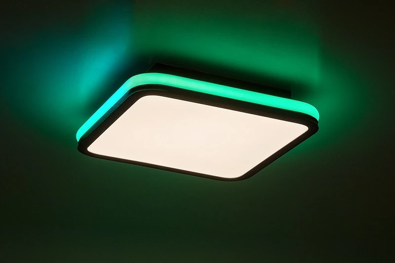 Serkan – LED плафон с RGB в черно/бяло, 350×350мм, 43W, 3000-6500K