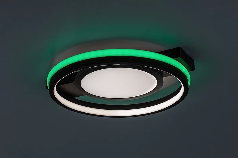 Shirin – LED плафон в черно с бял абажур, Ø430мм, 40W, 3000-6500K, RGB