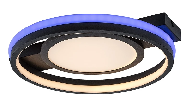 Shirin – LED плафон в черно с бял абажур, Ø430мм, 40W, 3000-6500K, RGB