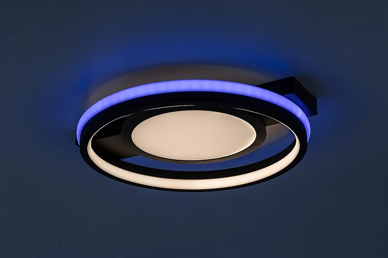 Shirin – LED плафон в черно с бял абажур, Ø430мм, 40W, 3000-6500K, RGB