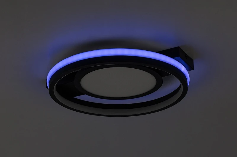 Shirin – LED плафон в черно с бял абажур, Ø430мм, 40W, 3000-6500K, RGB