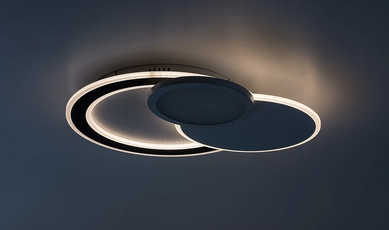 Stavros – LED ceiling light in black with white shade, 580×400mm, 40W, 3000-6500K, RGB