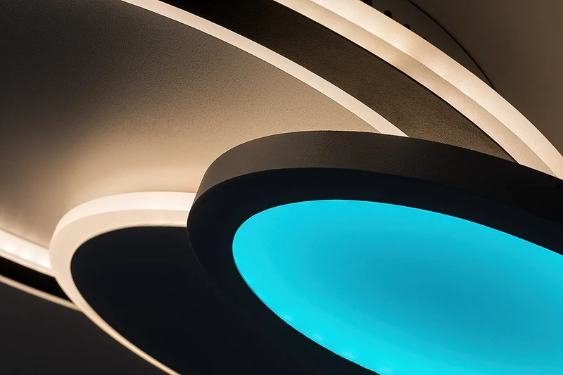 Stavros – LED ceiling light in black with white shade, 580×400mm, 40W, 3000-6500K, RGB
