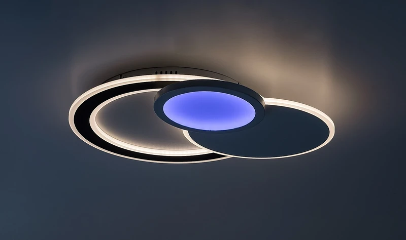 Stavros – LED ceiling light in black with white shade, 580×400mm, 40W, 3000-6500K, RGB
