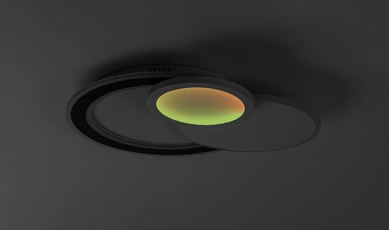 Stavros – LED ceiling light in black with white shade, 580×400mm, 40W, 3000-6500K, RGB