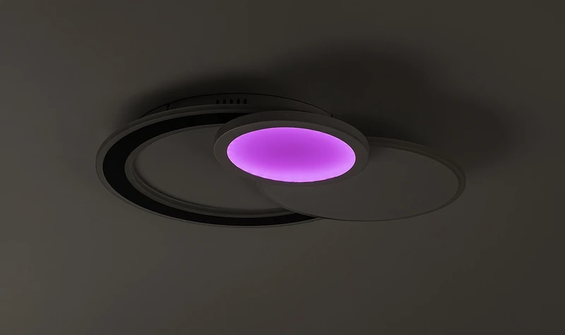 Stavros – LED ceiling light in black with white shade, 580×400mm, 40W, 3000-6500K, RGB