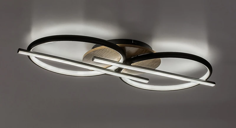 Arash – LED плафон в черно/дърво с бял абажур, 750×350мм, 40W, 3000-6500K