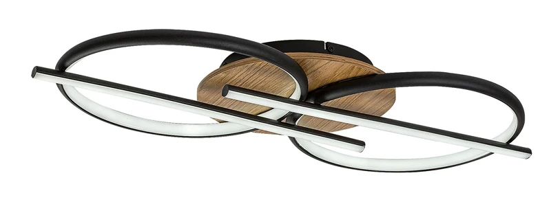 LED плафони Arash – LED плафон в черно/дърво с бял абажур, 750×350мм, 40W, 3000-6500K