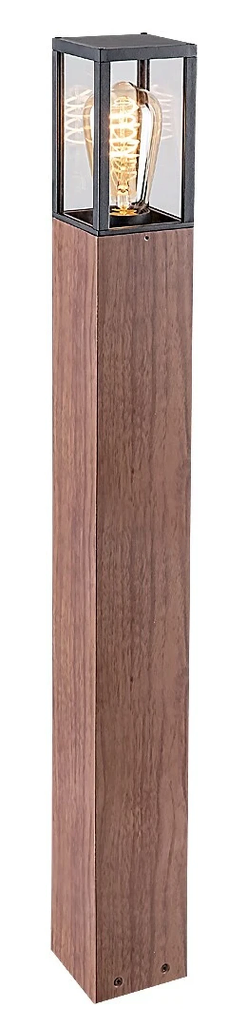 Wales – outdoor floor-standing lamp in oak with clear glass, 90×820mm, 1×E27, IP44