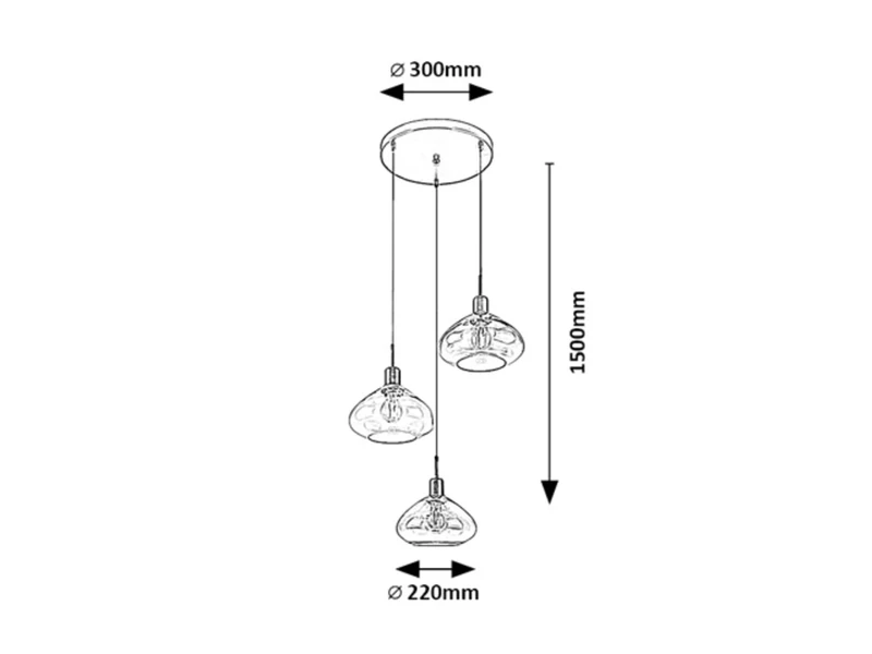 Dvora – 3-arm pendant in black matt with tinted/clear glass, Ø220mm, 3×E27