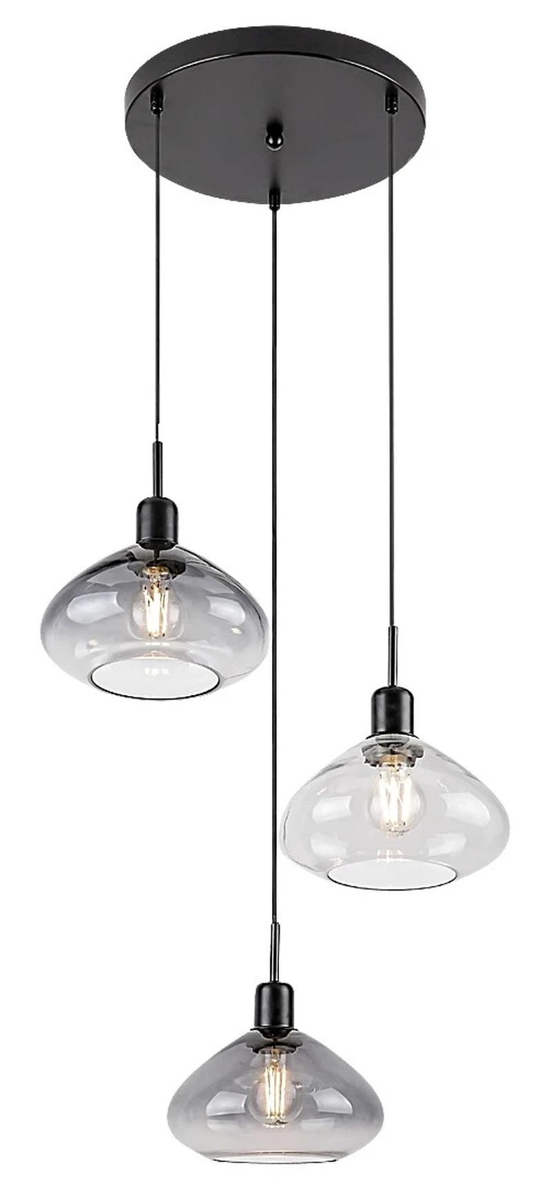 Pendant Lights Dvora – 3-arm pendant in black matt with tinted/clear glass, Ø220mm, 3×E27