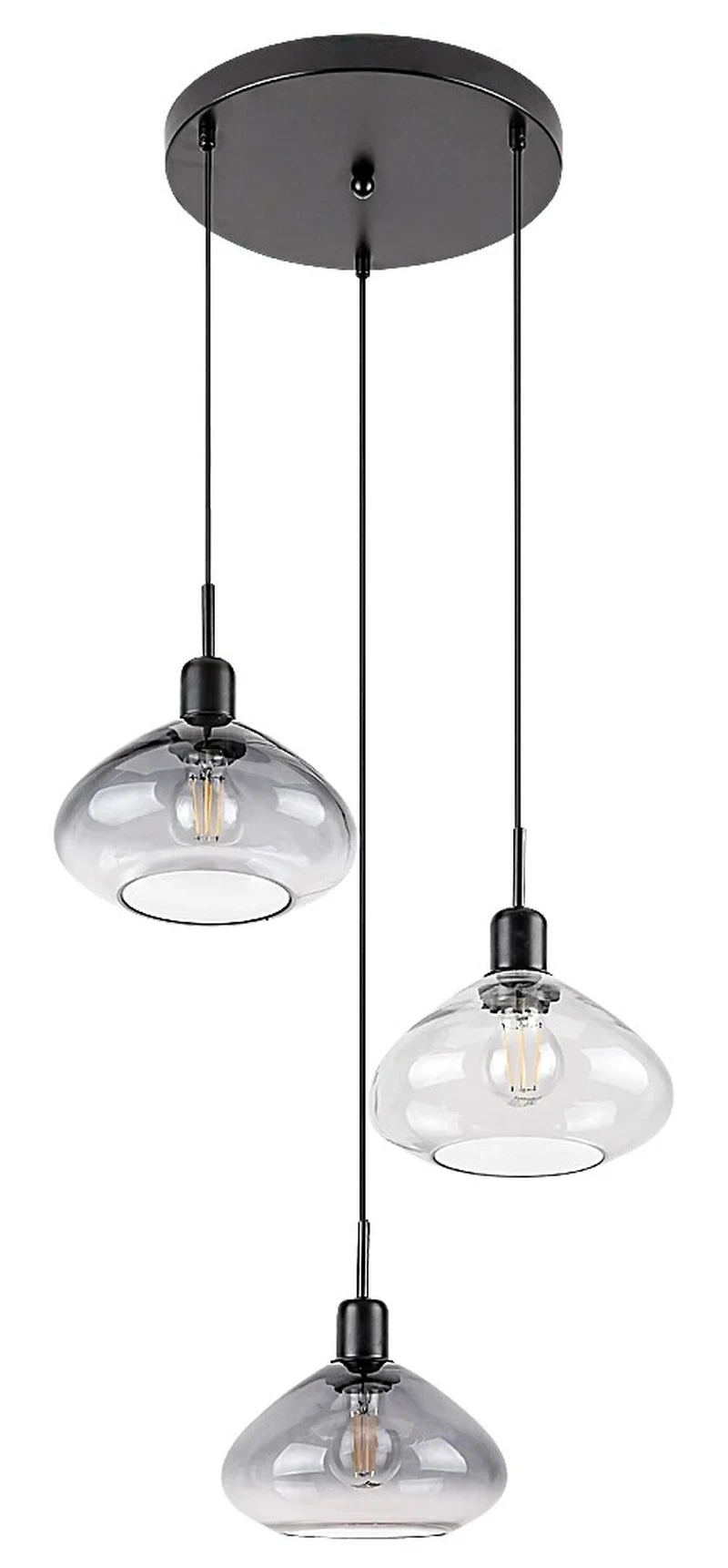 Dvora – 3-arm pendant in black matt with tinted/clear glass, Ø220mm, 3×E27