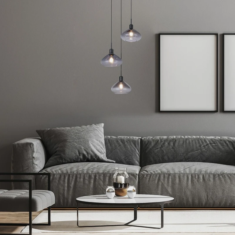 Dvora – 3-arm pendant in black matt with tinted/clear glass, Ø220mm, 3×E27