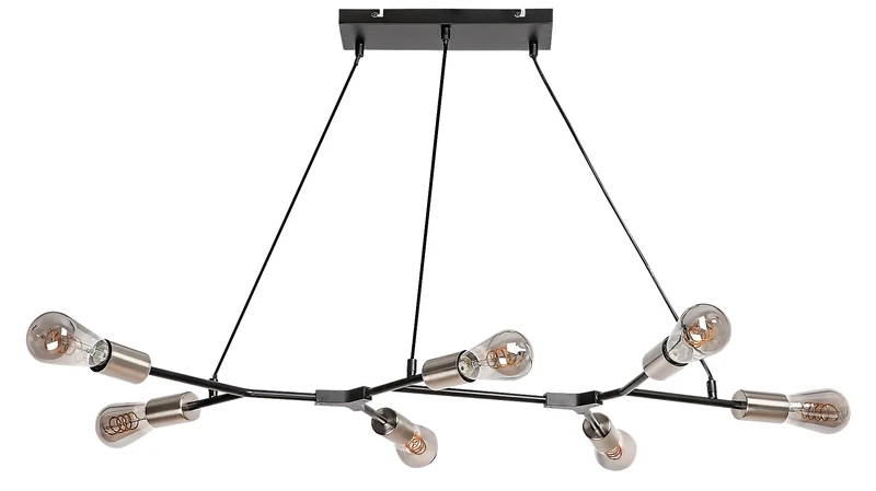 Pendant Lights Branwen – industrial pendant 7×E27 in black matt and satin chrome, 910×500mm
