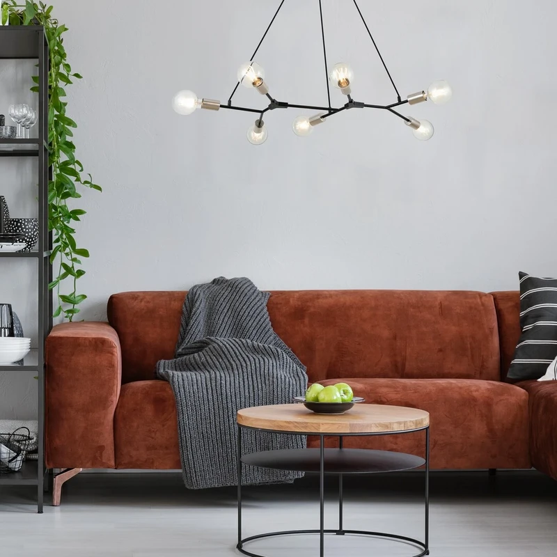 Branwen – industrial pendant 7×E27 in black matt and satin chrome, 910×500mm