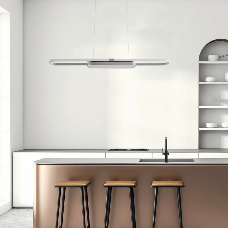 Contessa – LED pendant for kitchen in chrome with white shade, 1000mm, 48W, 4000K