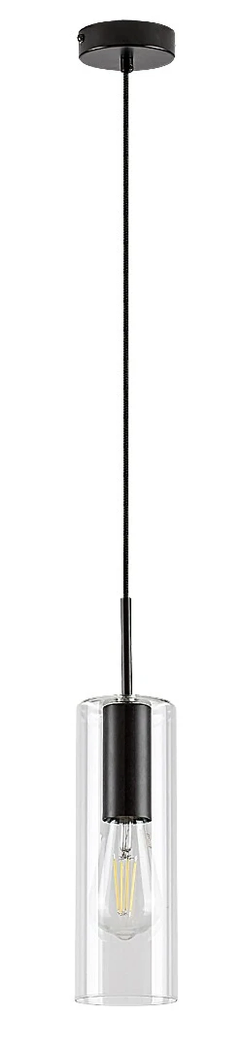 Esta – modern pendant in black matt with clear glass, Ø90mm, 1×E27