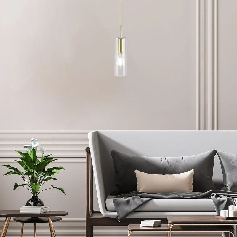 Esta – modern pendant in black matt with clear glass, Ø90mm, 1×E27