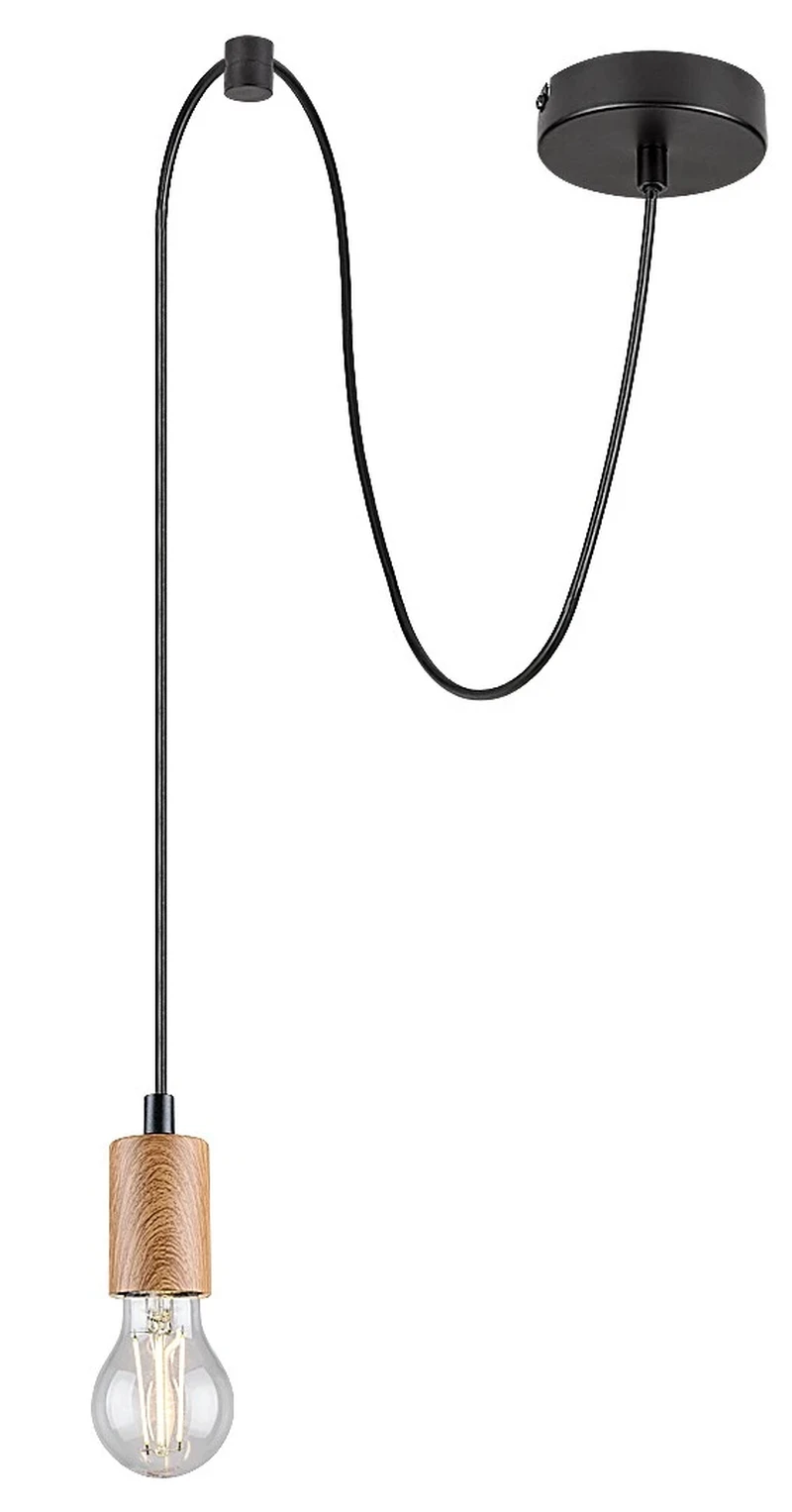 Pendant Lights Dollien – industrial pendant in black matt with beech, Ø45mm, 1×E27