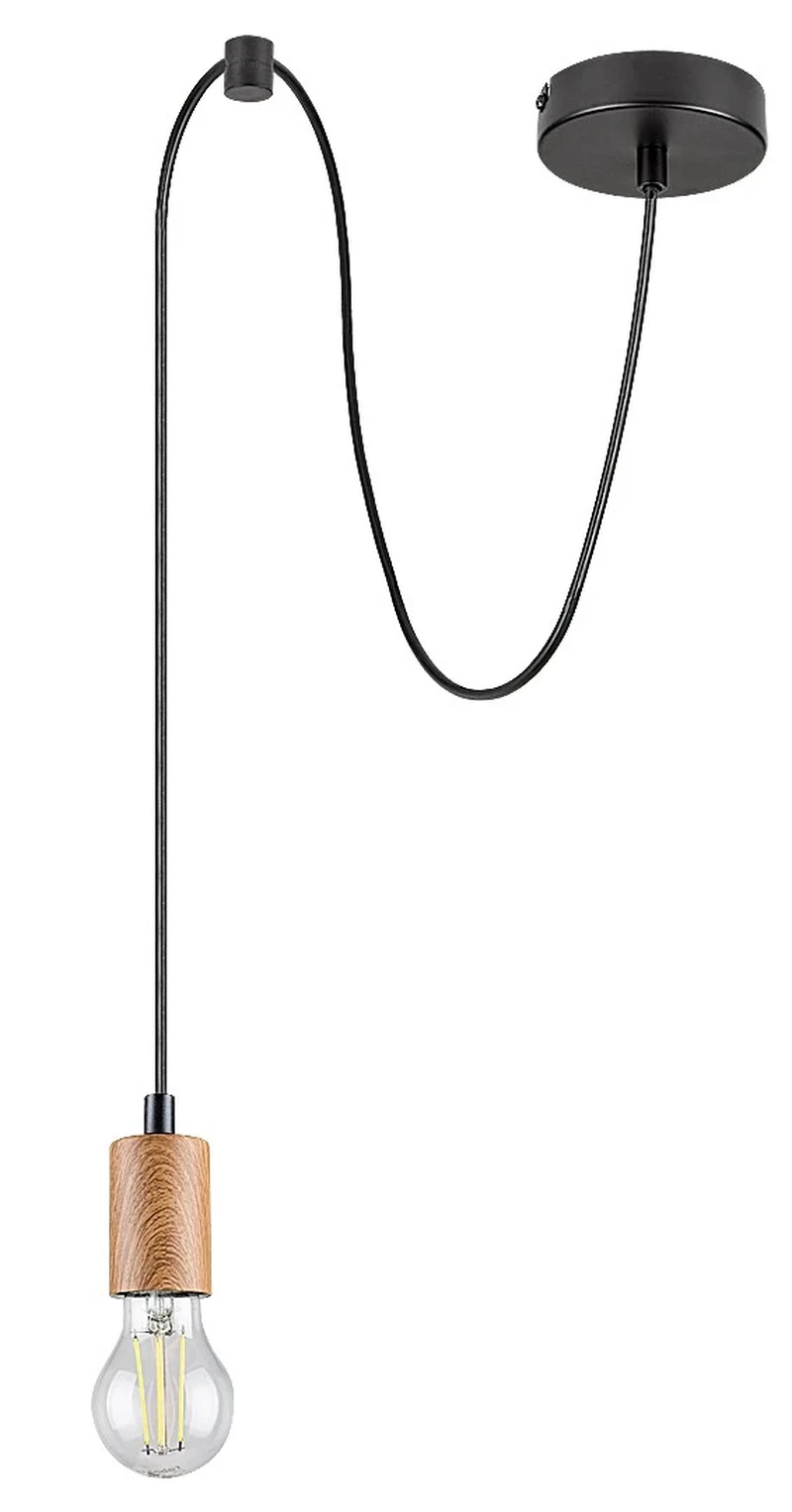 Dollien – industrial pendant in black matt with beech, Ø45mm, 1×E27