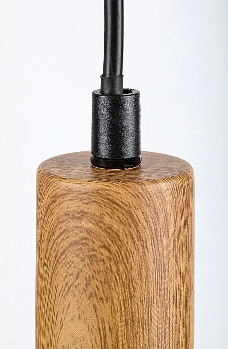 Dollien – industrial pendant in black matt with beech, Ø45mm, 1×E27