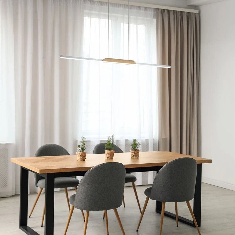 Tamur – LED pendant in colour beech with white shade, 1100mm, 26W, 4000K