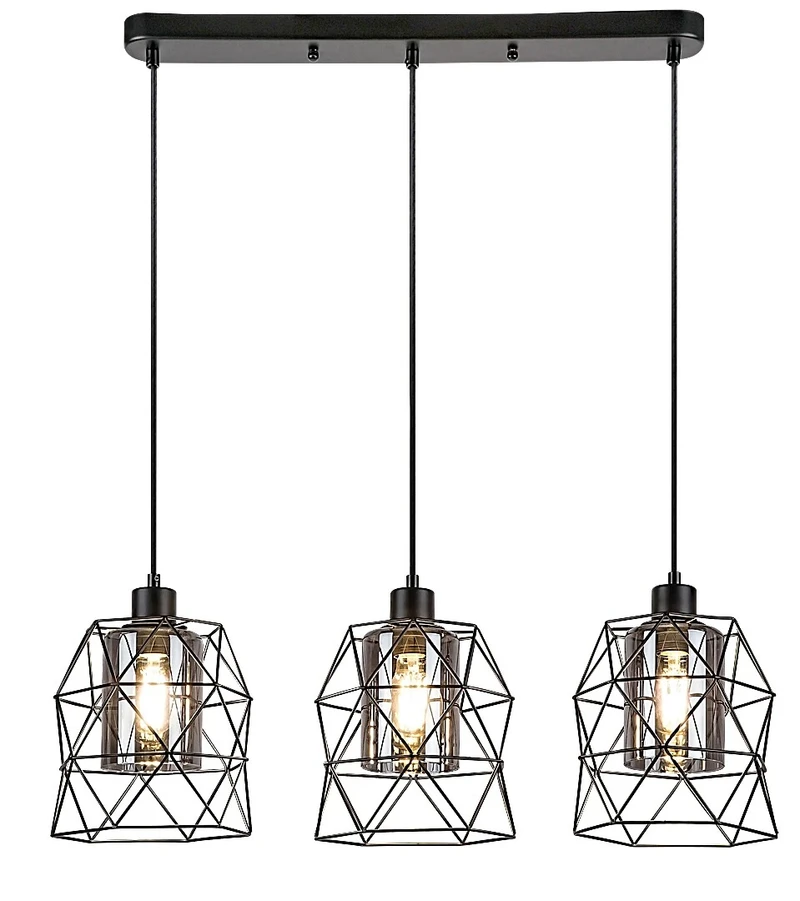 Pendant Lights Emrys – industrial pendant in black matt with tinted glass, 575mm, 3×E27