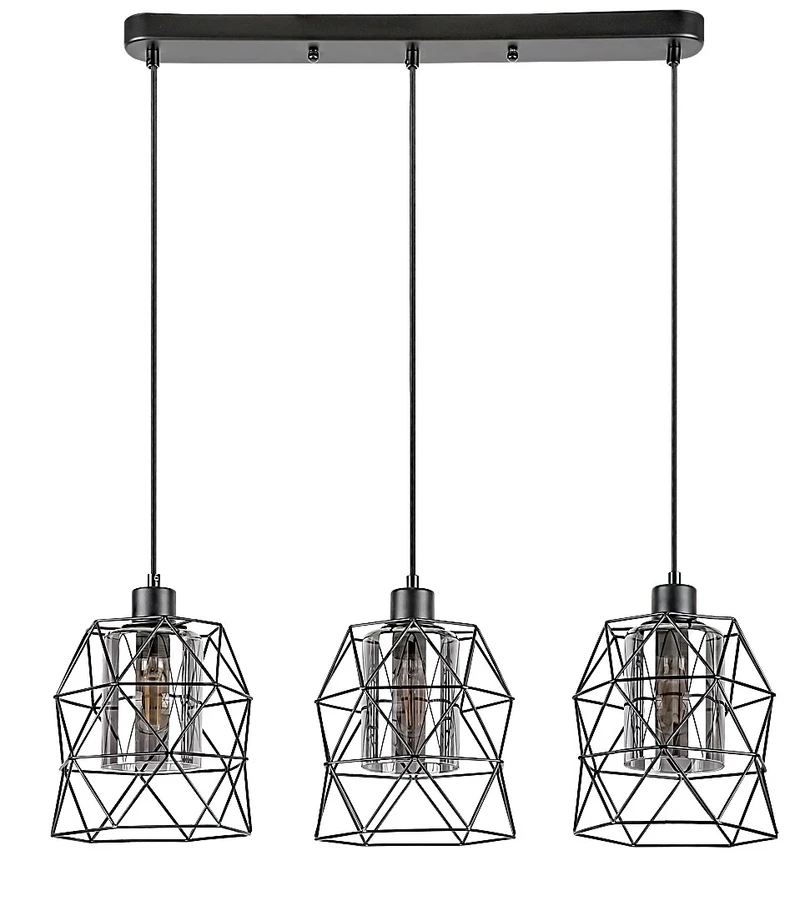 Emrys – industrial pendant in black matt with tinted glass, 575mm, 3×E27
