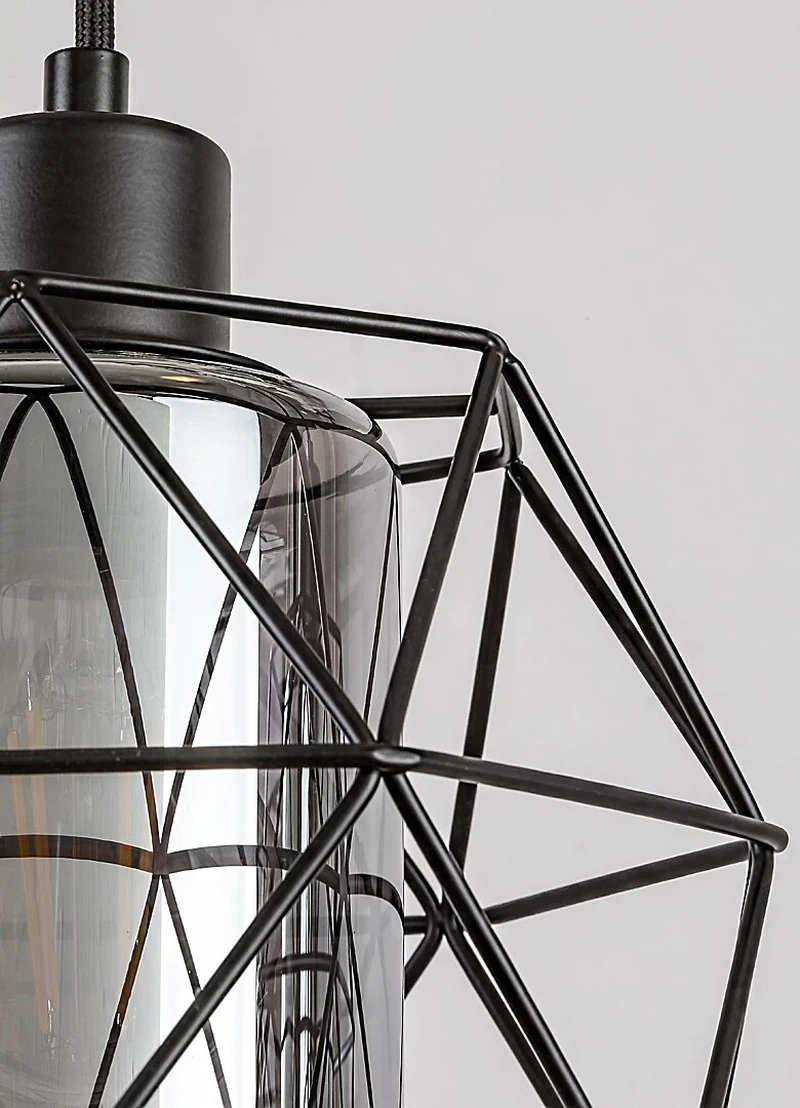 Emrys – industrial pendant in black matt with tinted glass, 575mm, 3×E27