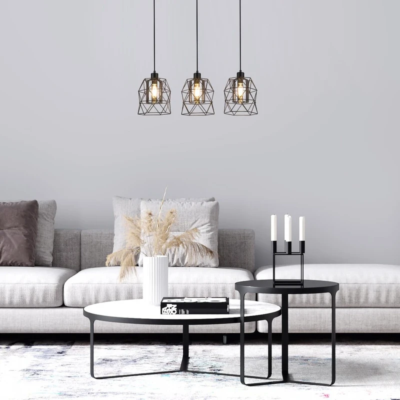 Emrys – industrial pendant in black matt with tinted glass, 575mm, 3×E27