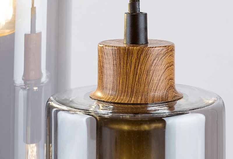 Tanno – modern pendant with 5 lampholders in oak with tinted glass, Ø100mm, 5×E27